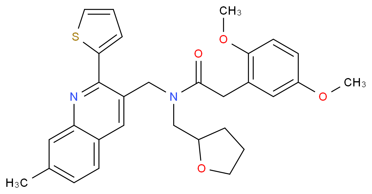 2-(2,5-dimethoxyphenyl)-N-{[7-methyl-2-(2-thienyl)-3-quinolinyl]methyl}-N-(tetrahydro-2-furanylmethyl)acetamide_分子结构_CAS_)