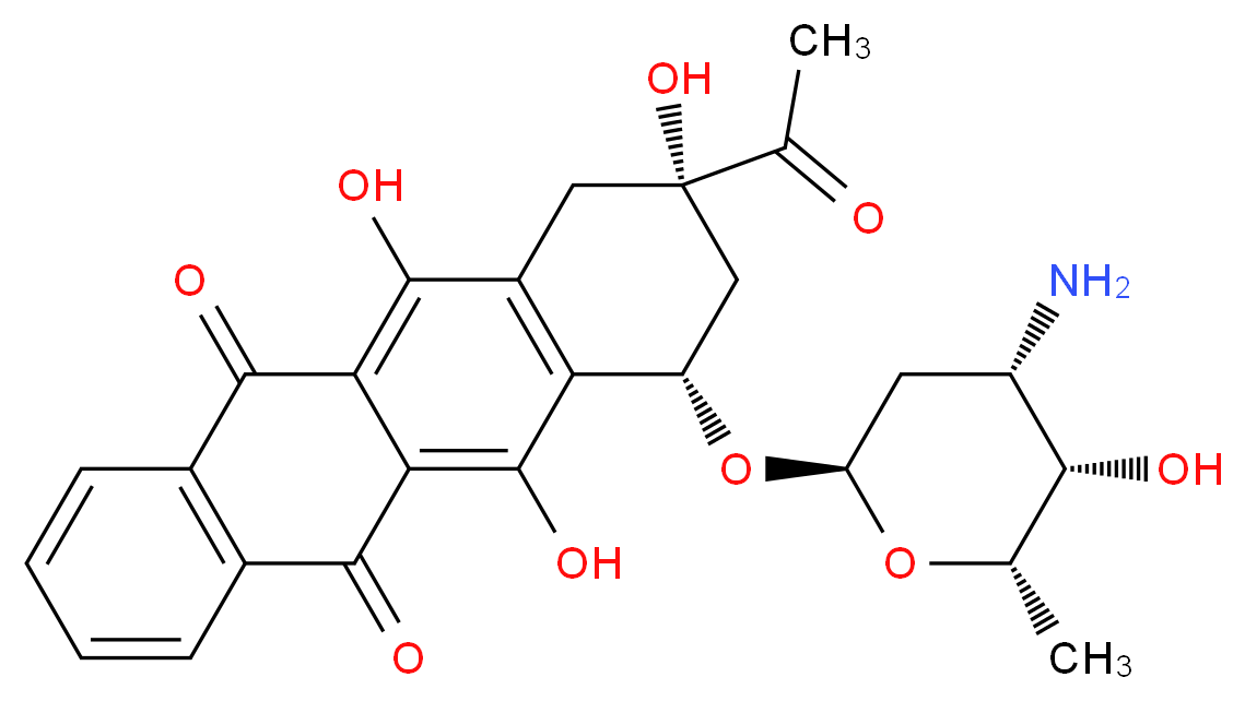 (7S,9S)-9-acetyl-7-{[(2R,4S,5S,6S)-4-amino-5-hydroxy-6-methyloxan-2-yl]oxy}-6,9,11-trihydroxy-5,7,8,9,10,12-hexahydrotetracene-5,12-dione_分子结构_CAS_57852-57-0