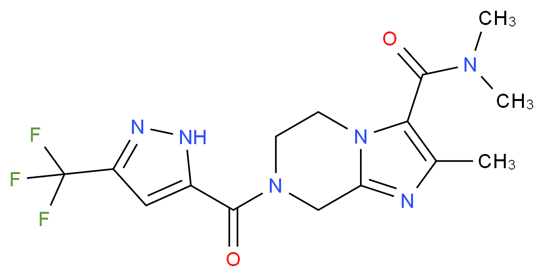 N,N,2-trimethyl-7-{[3-(trifluoromethyl)-1H-pyrazol-5-yl]carbonyl}-5,6,7,8-tetrahydroimidazo[1,2-a]pyrazine-3-carboxamide_分子结构_CAS_)