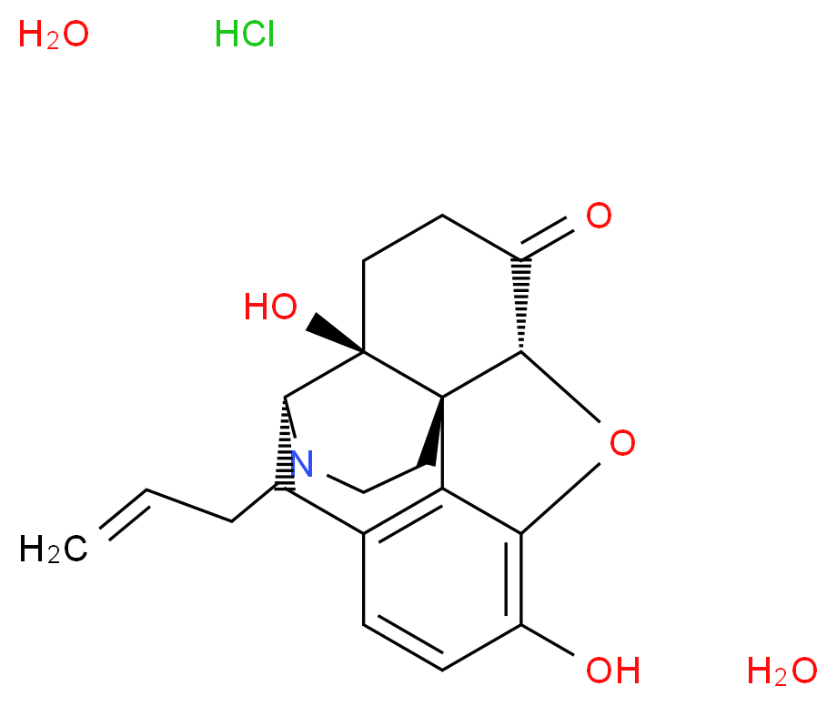 (1S,5R,13R,17S)-10,17-dihydroxy-4-(prop-2-en-1-yl)-12-oxa-4-azapentacyclo[9.6.1.0<sup>1</sup>,<sup>1</sup><sup>3</sup>.0<sup>5</sup>,<sup>1</sup><sup>7</sup>.0<sup>7</sup>,<sup>1</sup><sup>8</sup>]octadeca-7(18),8,10-trien-14-one dihydrate hydrochloride_分子结构_CAS_51481-60-8