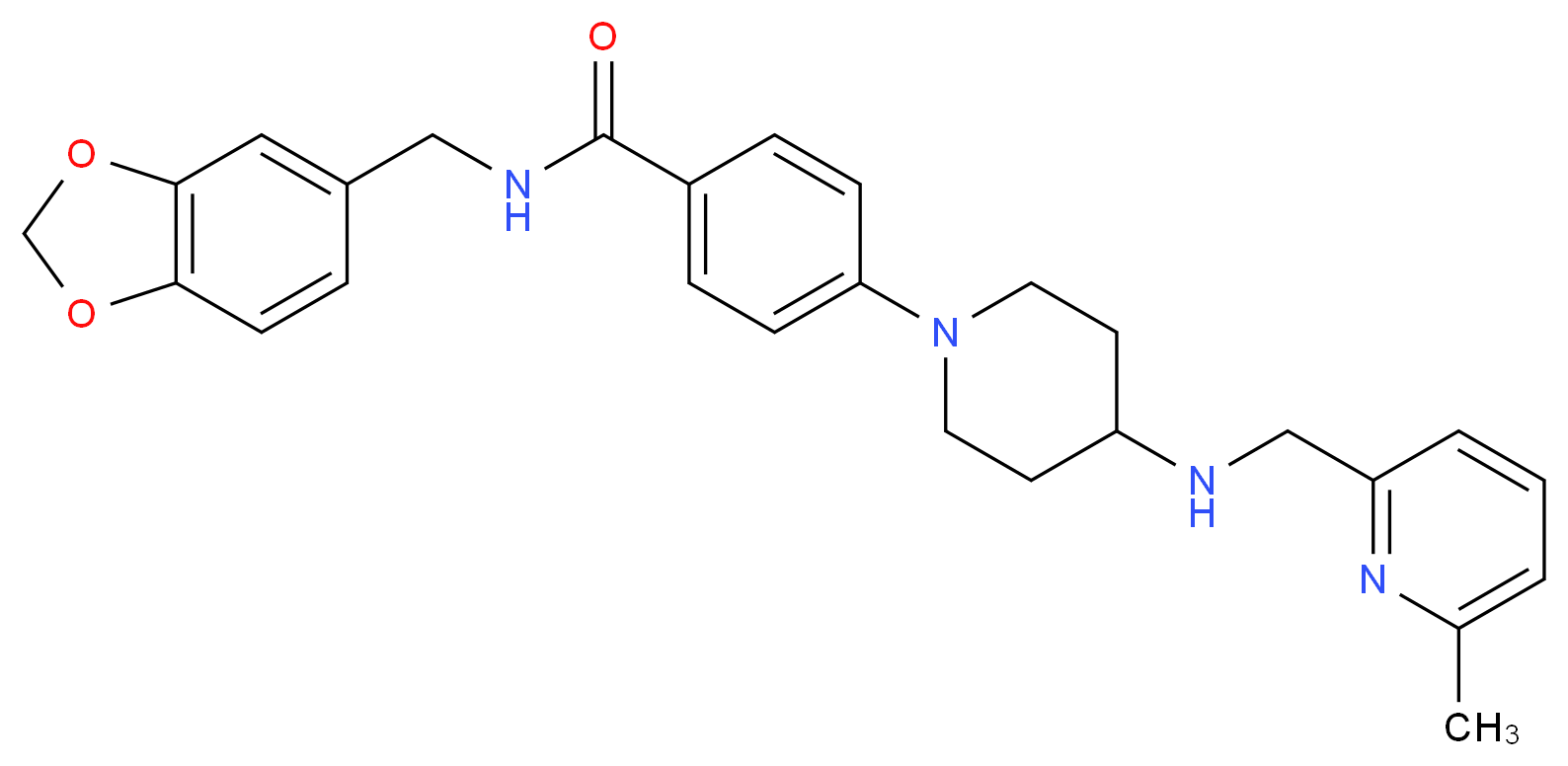 N-(1,3-benzodioxol-5-ylmethyl)-4-(4-{[(6-methyl-2-pyridinyl)methyl]amino}-1-piperidinyl)benzamide_分子结构_CAS_)