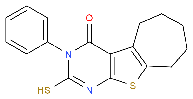 4-phenyl-5-sulfanyl-8-thia-4,6-diazatricyclo[7.5.0.0<sup>2</sup>,<sup>7</sup>]tetradeca-1(9),2(7),5-trien-3-one_分子结构_CAS_59898-71-4