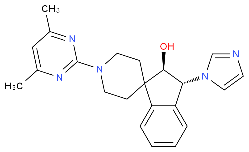 (2R*,3R*)-1'-(4,6-dimethyl-2-pyrimidinyl)-3-(1H-imidazol-1-yl)-2,3-dihydrospiro[indene-1,4'-piperidin]-2-ol_分子结构_CAS_)