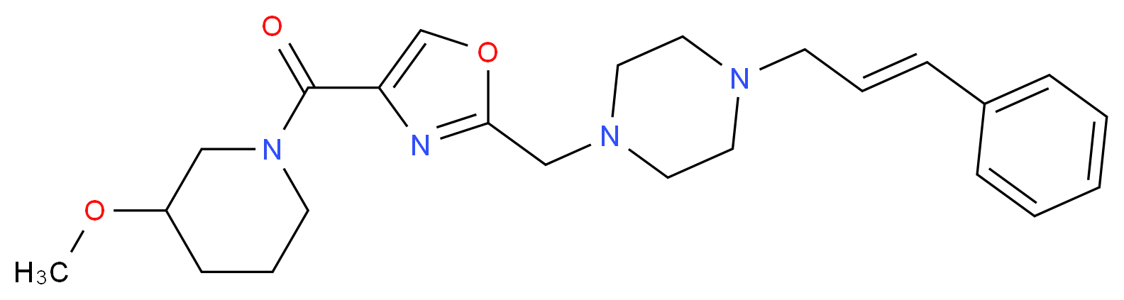 1-({4-[(3-methoxy-1-piperidinyl)carbonyl]-1,3-oxazol-2-yl}methyl)-4-[(2E)-3-phenyl-2-propen-1-yl]piperazine_分子结构_CAS_)