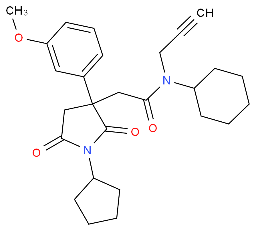 N-cyclohexyl-2-[1-cyclopentyl-3-(3-methoxyphenyl)-2,5-dioxo-3-pyrrolidinyl]-N-2-propyn-1-ylacetamide_分子结构_CAS_)