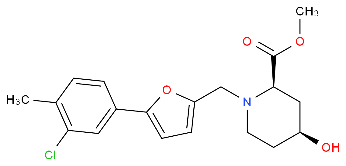 methyl (2R*,4S*)-1-{[5-(3-chloro-4-methylphenyl)-2-furyl]methyl}-4-hydroxypiperidine-2-carboxylate_分子结构_CAS_)