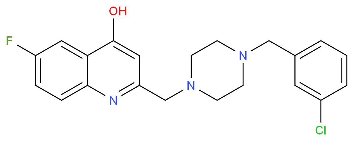 2-{[4-(3-chlorobenzyl)piperazin-1-yl]methyl}-6-fluoroquinolin-4-ol_分子结构_CAS_)