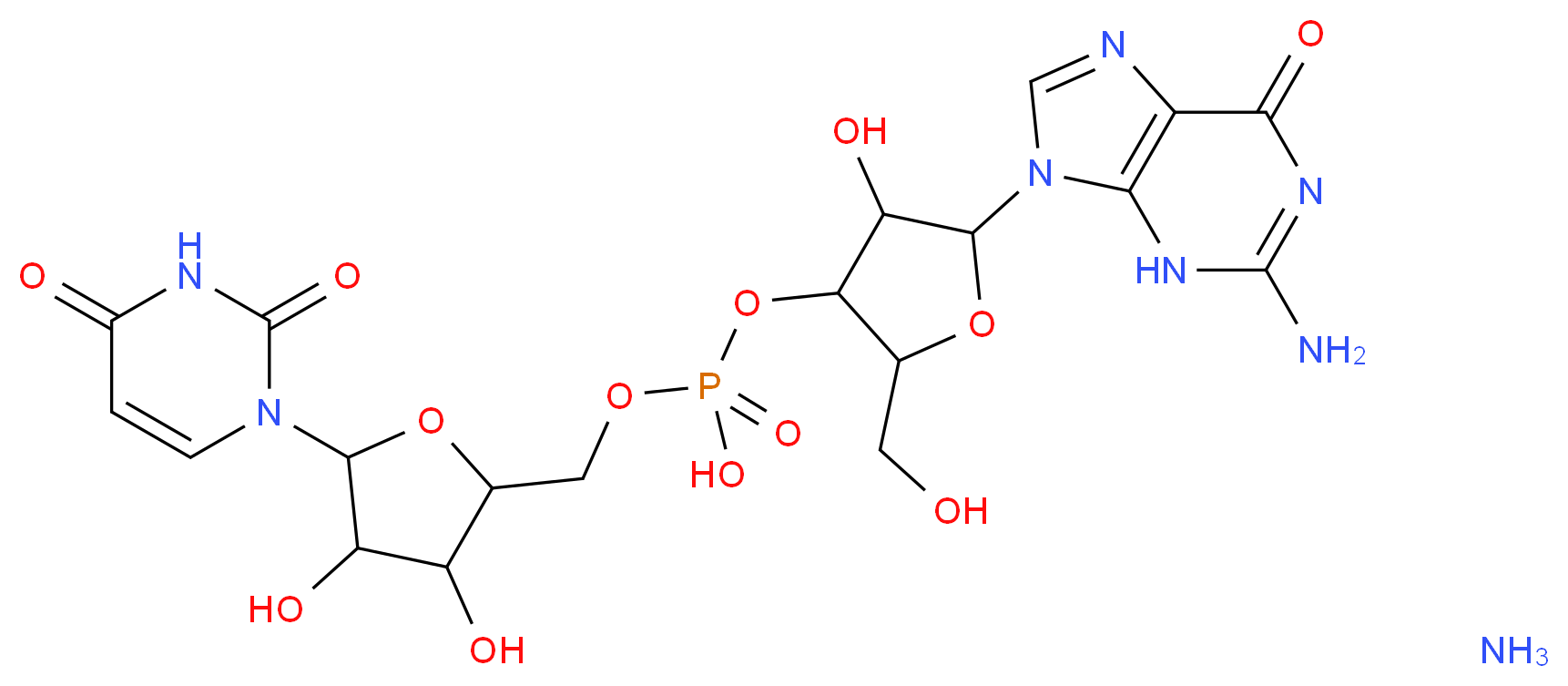 {[5-(2-amino-6-oxo-6,9-dihydro-3H-purin-9-yl)-4-hydroxy-2-(hydroxymethyl)oxolan-3-yl]oxy}({[5-(2,4-dioxo-1,2,3,4-tetrahydropyrimidin-1-yl)-3,4-dihydroxyoxolan-2-yl]methoxy})phosphinic acid amine_分子结构_CAS_41547-83-5