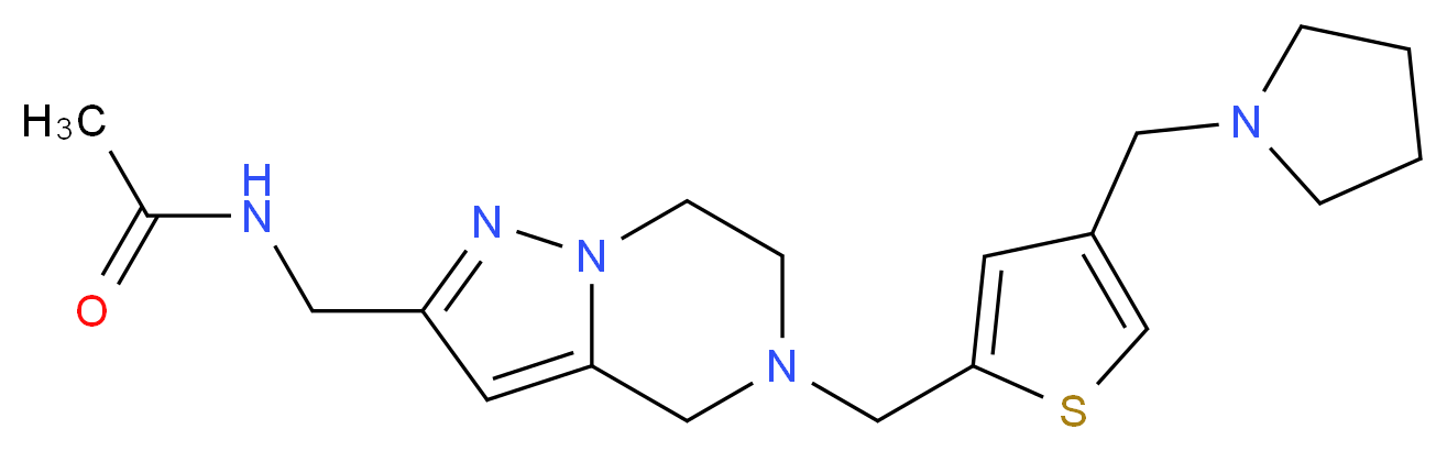 N-[(5-{[4-(pyrrolidin-1-ylmethyl)-2-thienyl]methyl}-4,5,6,7-tetrahydropyrazolo[1,5-a]pyrazin-2-yl)methyl]acetamide_分子结构_CAS_)