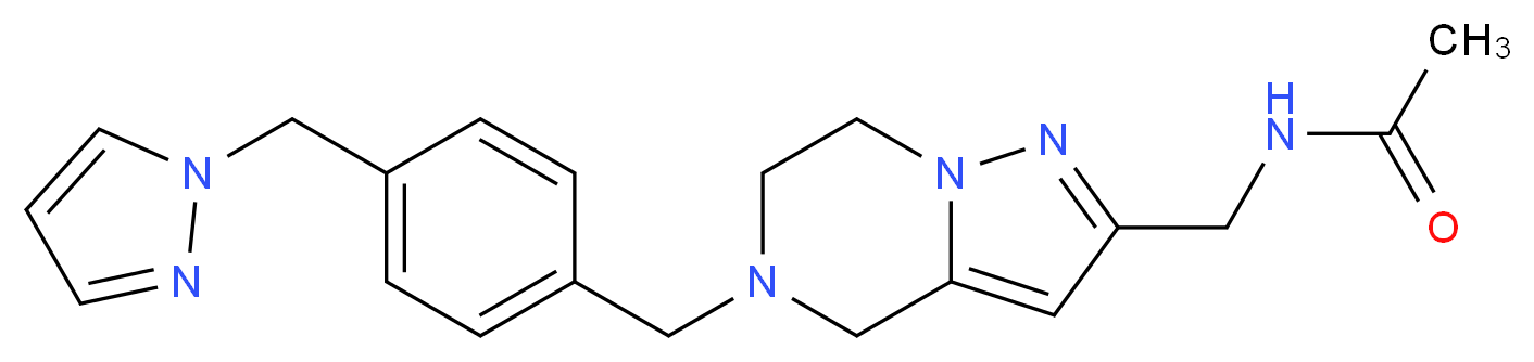 N-({5-[4-(1H-pyrazol-1-ylmethyl)benzyl]-4,5,6,7-tetrahydropyrazolo[1,5-a]pyrazin-2-yl}methyl)acetamide_分子结构_CAS_)