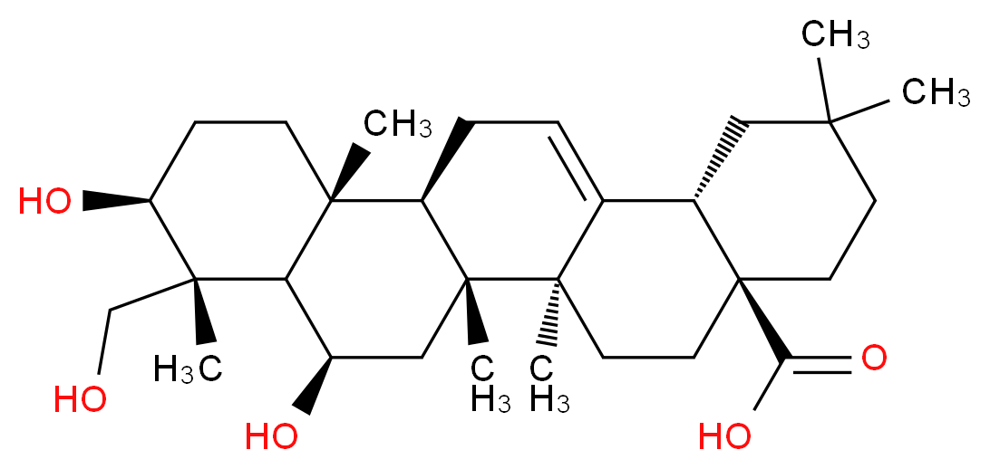 (4aS,6aS,6bR,8R,8aR,9R,10S,12aR,12bR,14bS)-8,10-dihydroxy-9-(hydroxymethyl)-2,2,6a,6b,9,12a-hexamethyl-1,2,3,4,4a,5,6,6a,6b,7,8,8a,9,10,11,12,12a,12b,13,14b-icosahydropicene-4a-carboxylic acid_分子结构_CAS_152243-70-4