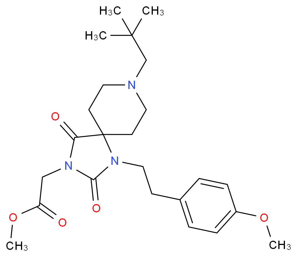 methyl {8-(2,2-dimethylpropyl)-1-[2-(4-methoxyphenyl)ethyl]-2,4-dioxo-1,3,8-triazaspiro[4.5]dec-3-yl}acetate_分子结构_CAS_)
