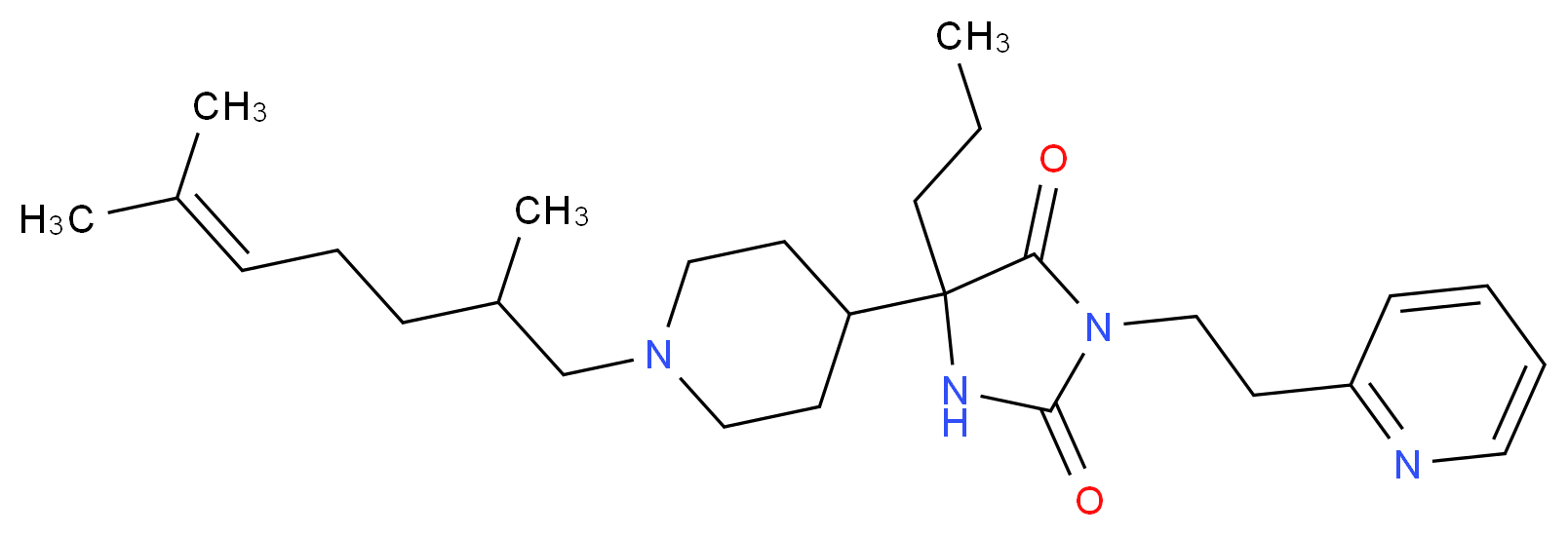 5-[1-(2,6-dimethyl-5-hepten-1-yl)-4-piperidinyl]-5-propyl-3-[2-(2-pyridinyl)ethyl]-2,4-imidazolidinedione_分子结构_CAS_)