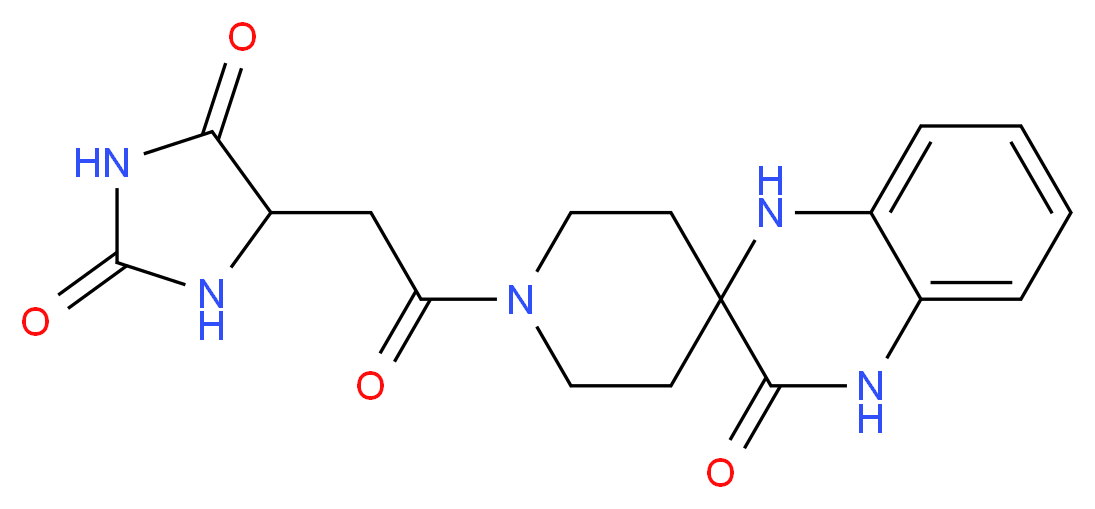 5-[2-oxo-2-(3'-oxo-3',4'-dihydro-1H,1'H-spiro[piperidine-4,2'-quinoxalin]-1-yl)ethyl]-2,4-imidazolidinedione_分子结构_CAS_)