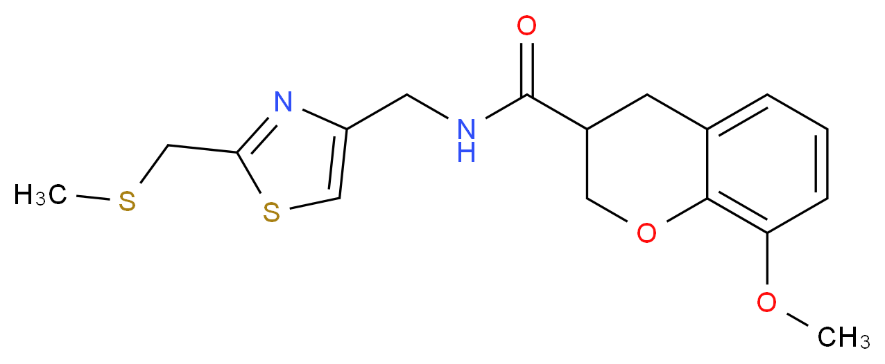 8-methoxy-N-({2-[(methylthio)methyl]-1,3-thiazol-4-yl}methyl)chromane-3-carboxamide_分子结构_CAS_)