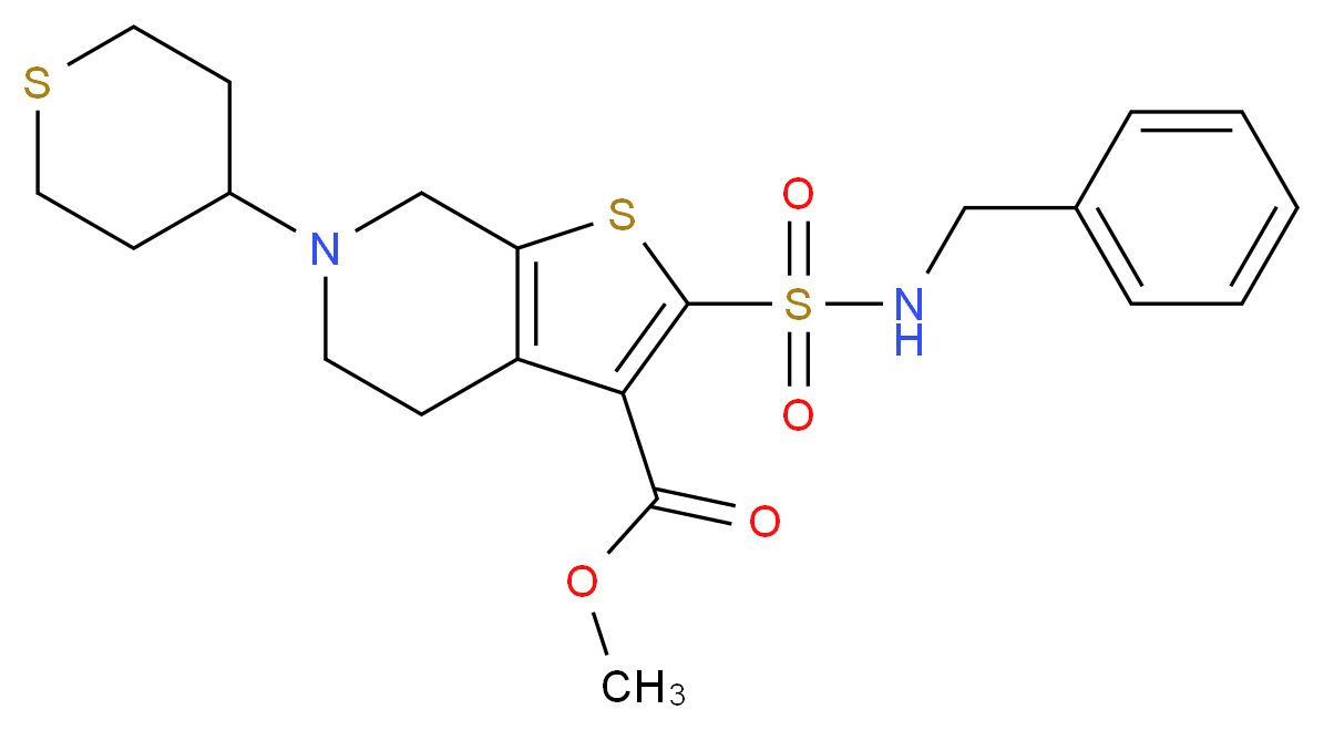 methyl 2-[(benzylamino)sulfonyl]-6-(tetrahydro-2H-thiopyran-4-yl)-4,5,6,7-tetrahydrothieno[2,3-c]pyridine-3-carboxylate_分子结构_CAS_)