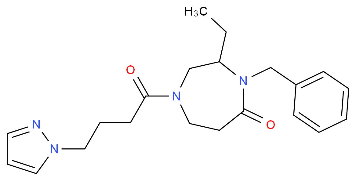 4-benzyl-3-ethyl-1-[4-(1H-pyrazol-1-yl)butanoyl]-1,4-diazepan-5-one_分子结构_CAS_)