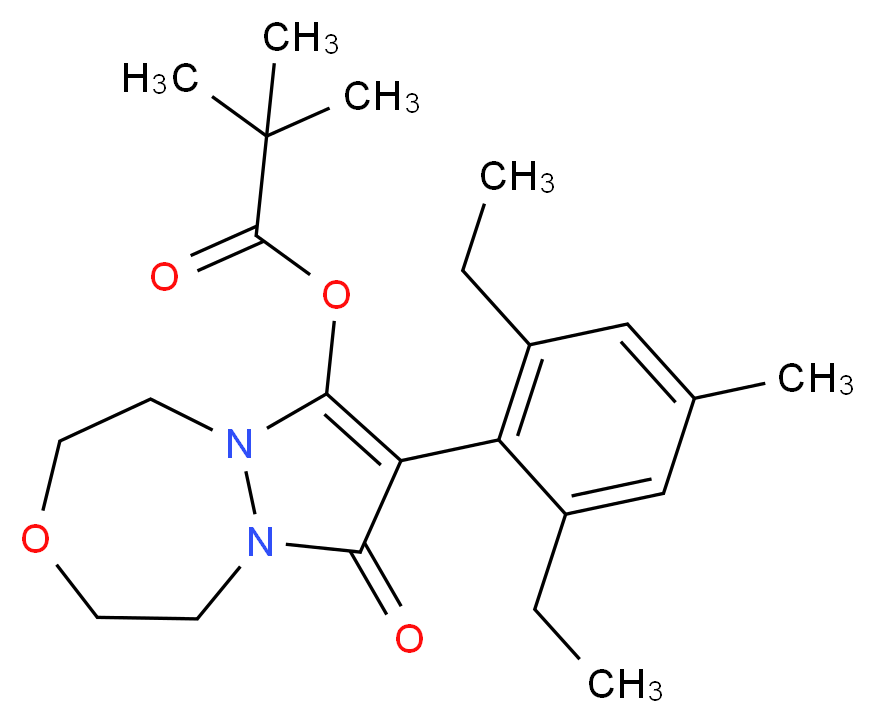 8-(2,6-diethyl-4-methylphenyl)-9-oxo-1H,2H,4H,5H,9H-pyrazolo[1,2-d][1,4,5]oxadiazepin-7-yl 2,2-dimethylpropanoate_分子结构_CAS_243973-20-8