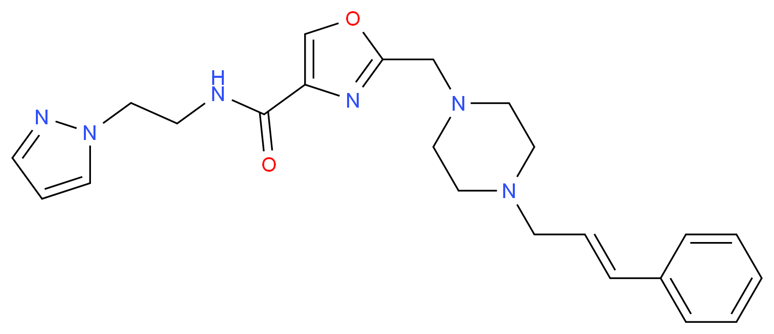 2-({4-[(2E)-3-phenyl-2-propen-1-yl]-1-piperazinyl}methyl)-N-[2-(1H-pyrazol-1-yl)ethyl]-1,3-oxazole-4-carboxamide_分子结构_CAS_)