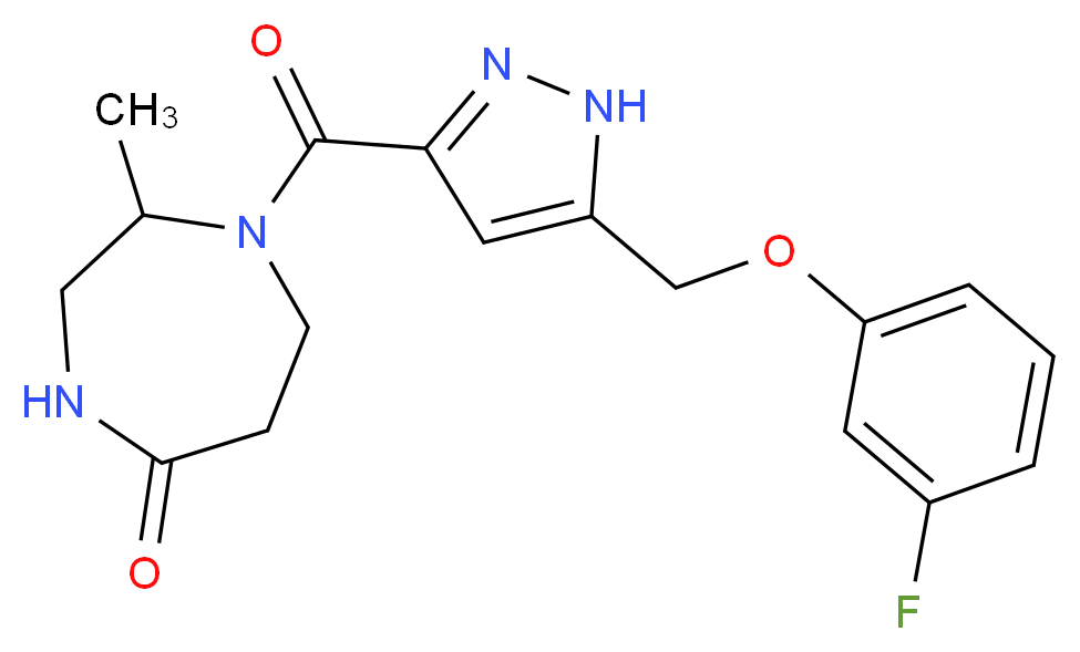 1-({5-[(3-fluorophenoxy)methyl]-1H-pyrazol-3-yl}carbonyl)-2-methyl-1,4-diazepan-5-one_分子结构_CAS_)
