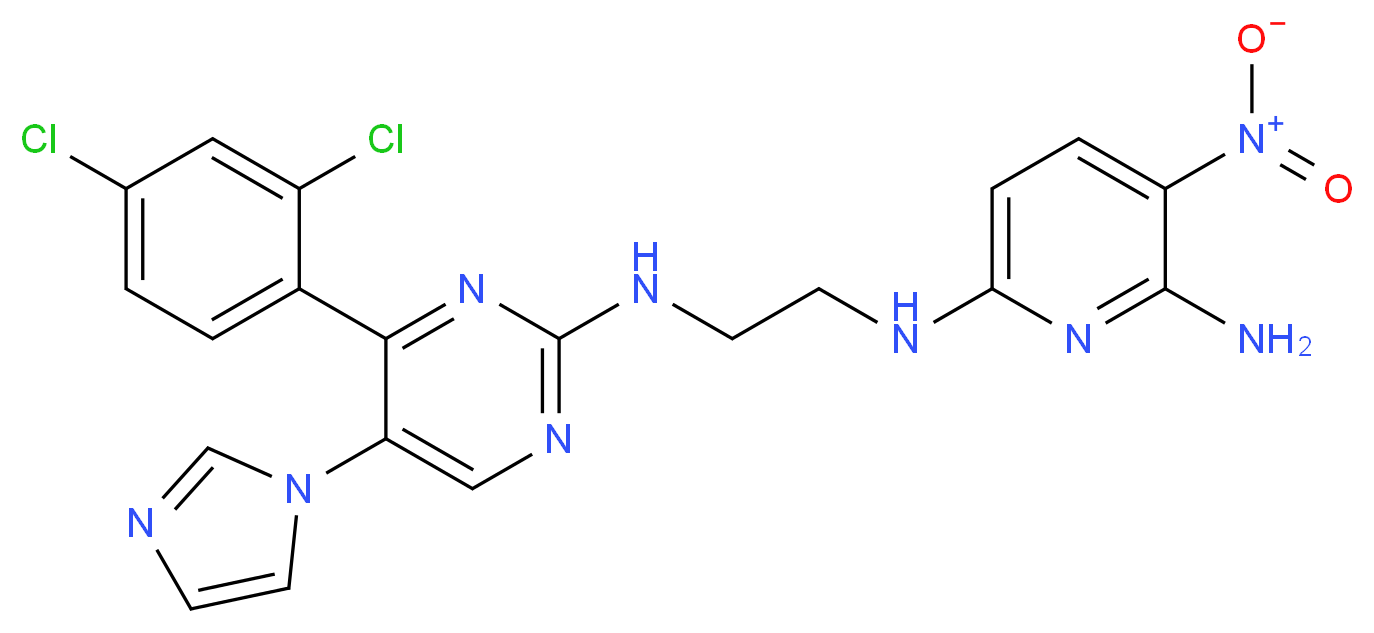 2-N-(2-{[4-(2,4-dichlorophenyl)-5-(1H-imidazol-1-yl)pyrimidin-2-yl]amino}ethyl)-5-nitropyridine-2,6-diamine_分子结构_CAS_252935-94-7