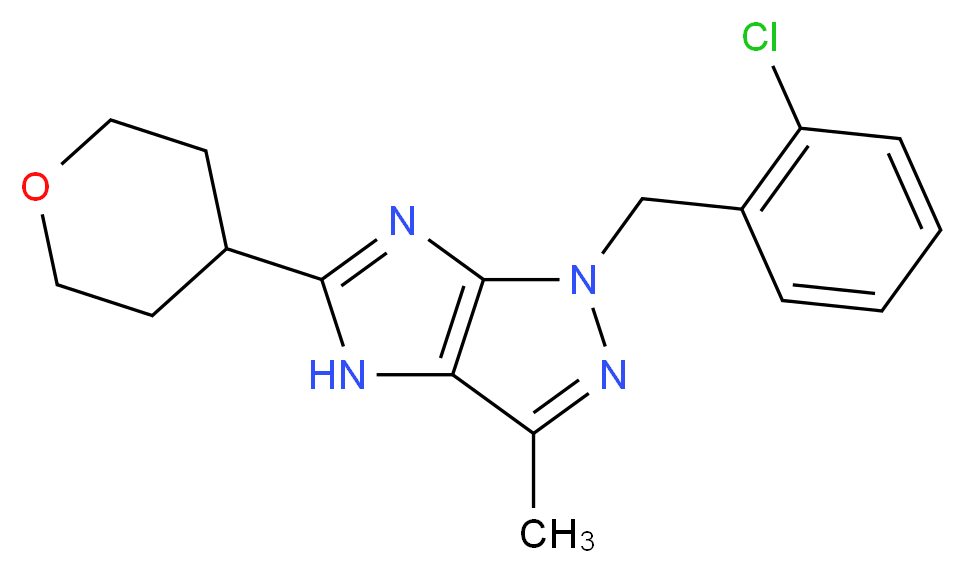 1-(2-chlorobenzyl)-3-methyl-5-(tetrahydro-2H-pyran-4-yl)-1,4-dihydroimidazo[4,5-c]pyrazole_分子结构_CAS_)
