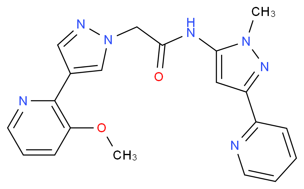 2-[4-(3-methoxypyridin-2-yl)-1H-pyrazol-1-yl]-N-(1-methyl-3-pyridin-2-yl-1H-pyrazol-5-yl)acetamide_分子结构_CAS_)