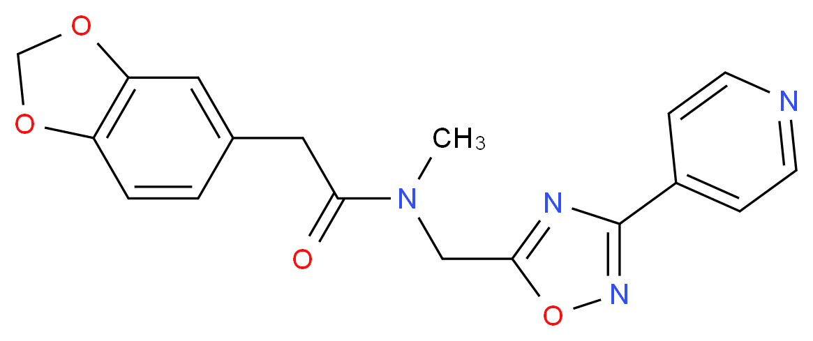2-(1,3-benzodioxol-5-yl)-N-methyl-N-{[3-(4-pyridinyl)-1,2,4-oxadiazol-5-yl]methyl}acetamide_分子结构_CAS_)
