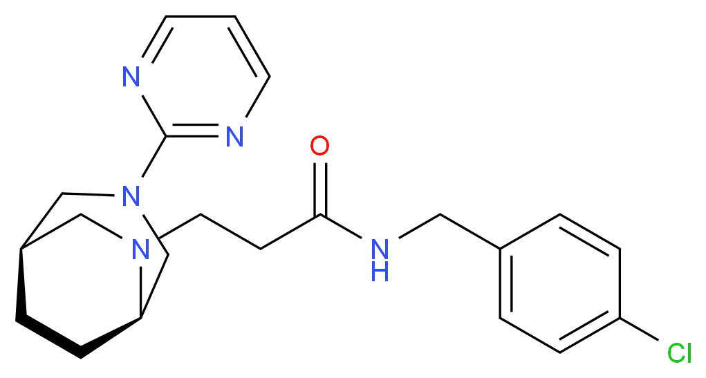 N-(4-chlorobenzyl)-3-[(1R*,5R*)-3-(2-pyrimidinyl)-3,6-diazabicyclo[3.2.2]non-6-yl]propanamide_分子结构_CAS_)