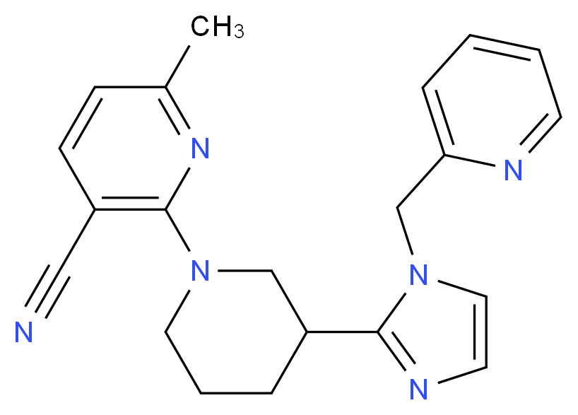 6-methyl-2-{3-[1-(2-pyridinylmethyl)-1H-imidazol-2-yl]-1-piperidinyl}nicotinonitrile_分子结构_CAS_)
