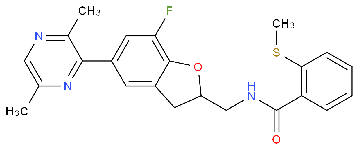 N-{[5-(3,6-dimethyl-2-pyrazinyl)-7-fluoro-2,3-dihydro-1-benzofuran-2-yl]methyl}-2-(methylthio)benzamide_分子结构_CAS_)