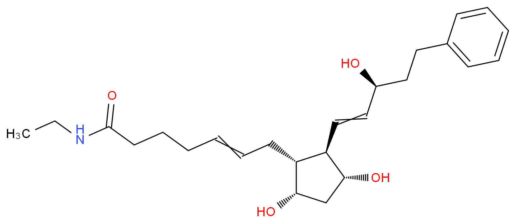 (5E)-7-[(1R,2R,3R,5S)-3,5-dihydroxy-2-[(1E,3S)-3-hydroxy-5-phenylpent-1-en-1-yl]cyclopentyl]-N-ethylhept-5-enamide_分子结构_CAS_155206-00-1