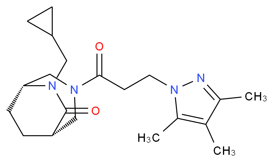 (1S*,5R*)-6-(cyclopropylmethyl)-3-[3-(3,4,5-trimethyl-1H-pyrazol-1-yl)propanoyl]-3,6-diazabicyclo[3.2.2]nonan-7-one_分子结构_CAS_)