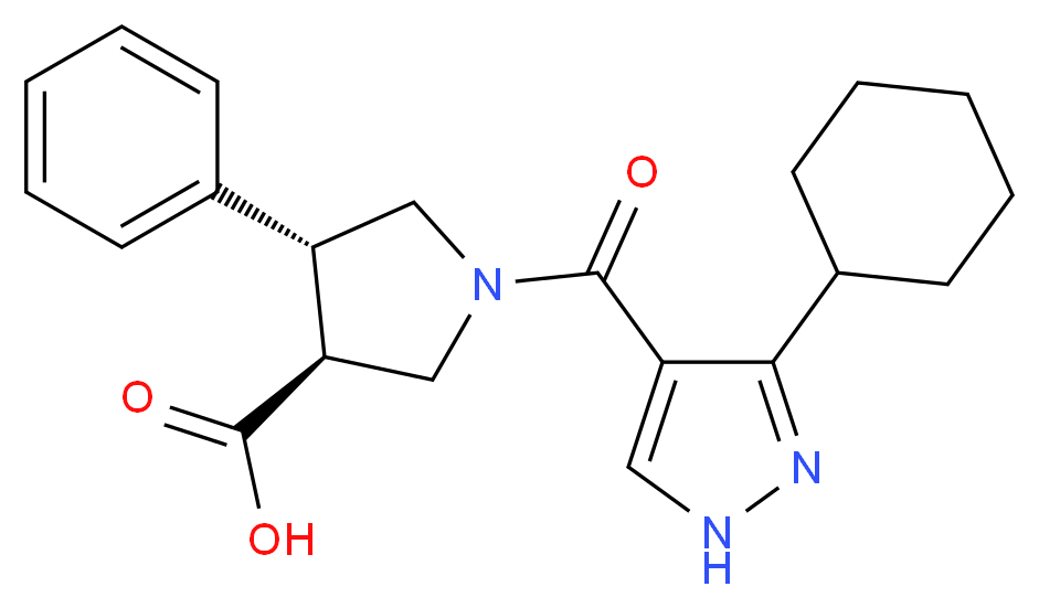 (3S*,4R*)-1-[(3-cyclohexyl-1H-pyrazol-4-yl)carbonyl]-4-phenylpyrrolidine-3-carboxylic acid_分子结构_CAS_)