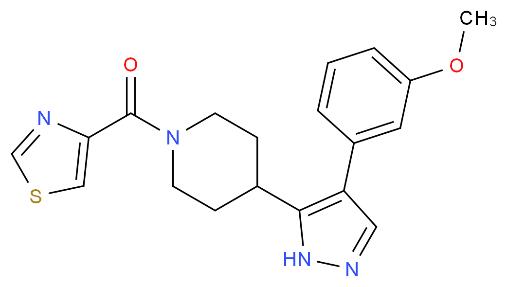 4-[4-(3-methoxyphenyl)-1H-pyrazol-5-yl]-1-(1,3-thiazol-4-ylcarbonyl)piperidine_分子结构_CAS_)