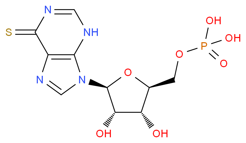 {[(2S,3R,4S,5S)-3,4-dihydroxy-5-(6-sulfanylidene-6,9-dihydro-3H-purin-9-yl)oxolan-2-yl]methoxy}phosphonic acid_分子结构_CAS_53-83-8