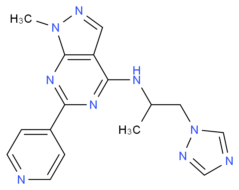 1-methyl-N-[1-methyl-2-(1H-1,2,4-triazol-1-yl)ethyl]-6-pyridin-4-yl-1H-pyrazolo[3,4-d]pyrimidin-4-amine_分子结构_CAS_)