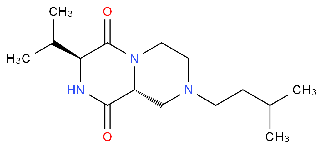 (3S,9aR)-3-isopropyl-8-(3-methylbutyl)tetrahydro-2H-pyrazino[1,2-a]pyrazine-1,4(3H,6H)-dione_分子结构_CAS_)