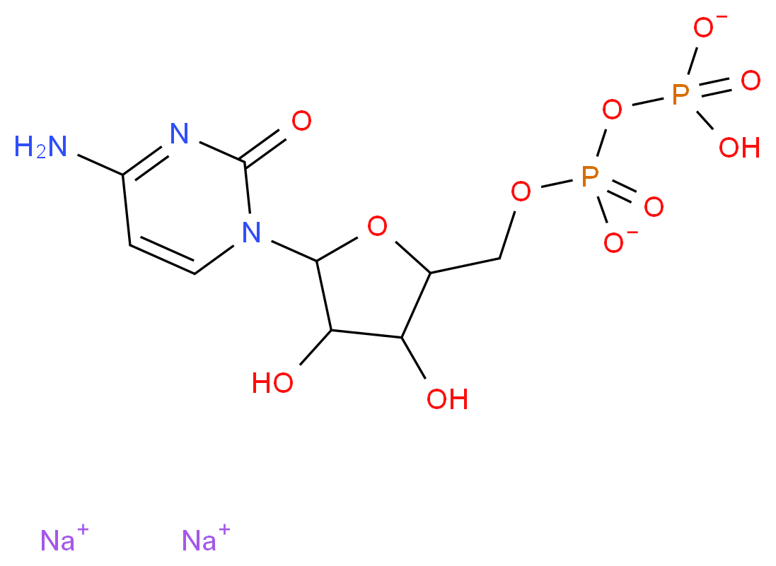 disodium [5-(4-amino-2-oxo-1,2-dihydropyrimidin-1-yl)-3,4-dihydroxyoxolan-2-yl]methyl (hydrogen phosphonatooxy)phosphonate_分子结构_CAS_54394-90-0