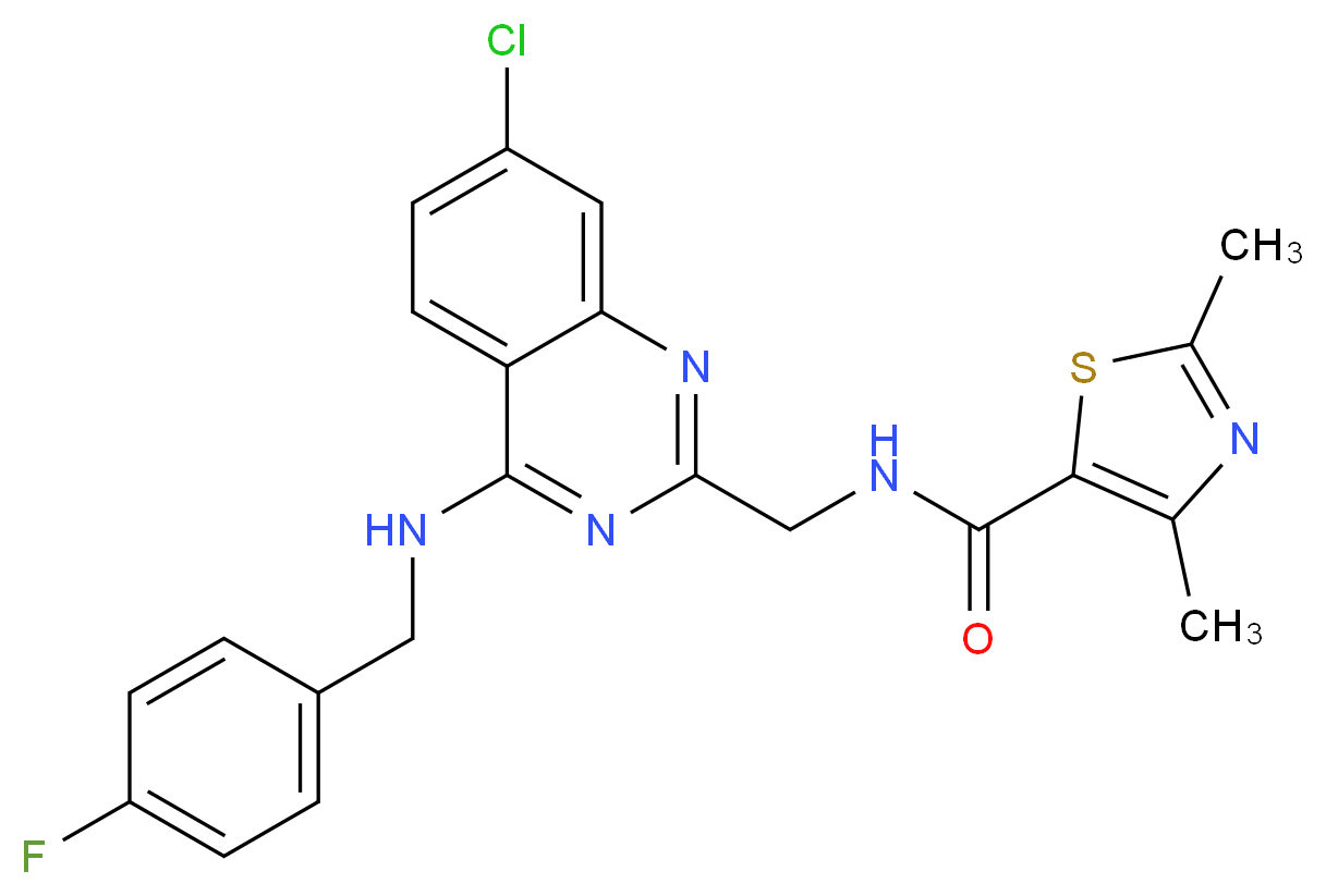 N-({7-chloro-4-[(4-fluorobenzyl)amino]-2-quinazolinyl}methyl)-2,4-dimethyl-1,3-thiazole-5-carboxamide_分子结构_CAS_)