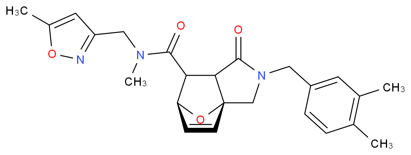 (3aR*,6S*)-2-(3,4-dimethylbenzyl)-N-methyl-N-[(5-methylisoxazol-3-yl)methyl]-1-oxo-1,2,3,6,7,7a-hexahydro-3a,6-epoxyisoindole-7-carboxamide_分子结构_CAS_)