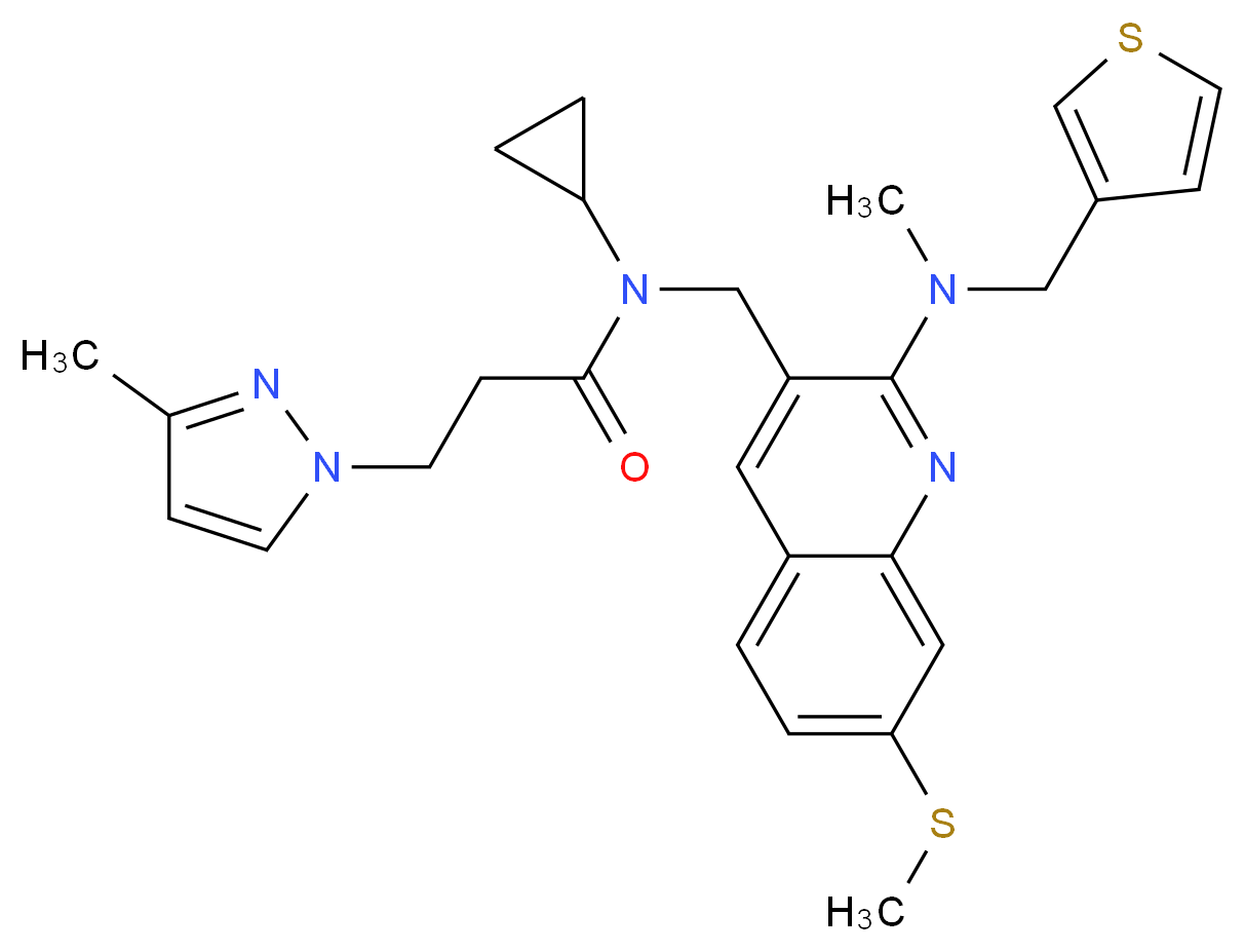 N-cyclopropyl-3-(3-methyl-1H-pyrazol-1-yl)-N-{[2-[methyl(3-thienylmethyl)amino]-7-(methylthio)-3-quinolinyl]methyl}propanamide_分子结构_CAS_)