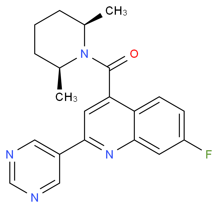 4-{[(2R*,6S*)-2,6-dimethylpiperidin-1-yl]carbonyl}-7-fluoro-2-pyrimidin-5-ylquinoline_分子结构_CAS_)