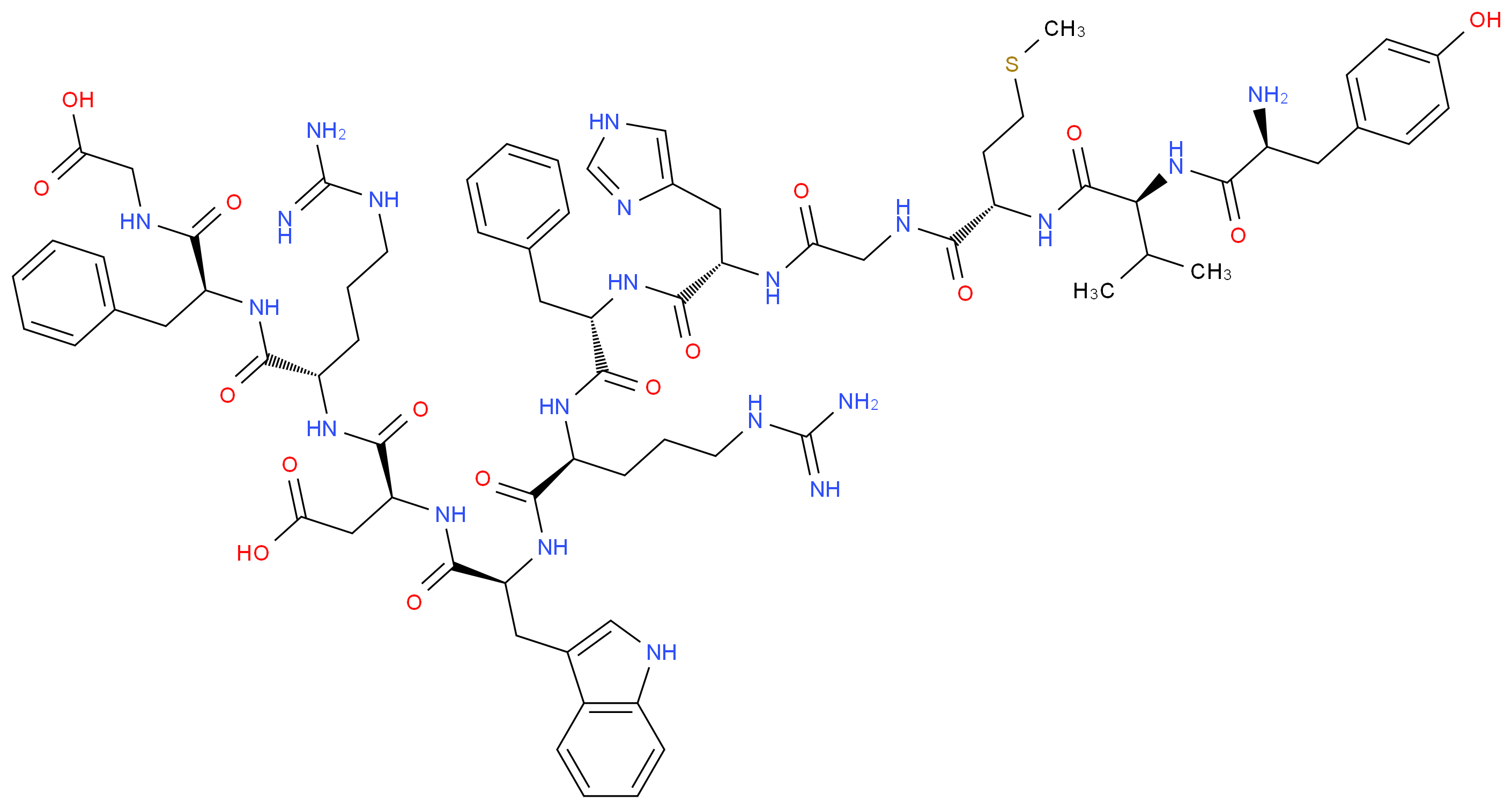 (3S)-3-[(2S)-2-[(2S)-2-[(2S)-2-[(2S)-2-{2-[(2S)-2-[(2S)-2-[(2S)-2-amino-3-(4-hydroxyphenyl)propanamido]-3-methylbutanamido]-4-(methylsulfanyl)butanamido]acetamido}-3-(1H-imidazol-4-yl)propanamido]-3-phenylpropanamido]-5-carbamimidamidopentanamido]-3-(1H-indol-3-yl)propanamido]-3-{[(1S)-4-carbamimidamido-1-{[(1S)-1-[(carboxymethyl)carbamoyl]-2-phenylethyl]carbamoyl}butyl]carbamoyl}propanoic acid_分子结构_CAS_72711-43-4