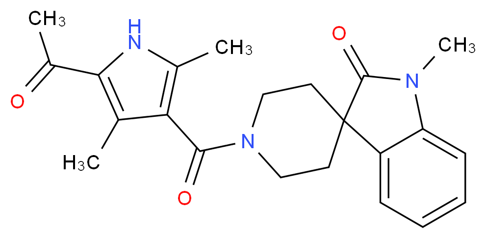 1'-[(5-acetyl-2,4-dimethyl-1H-pyrrol-3-yl)carbonyl]-1-methylspiro[indole-3,4'-piperidin]-2(1H)-one_分子结构_CAS_)