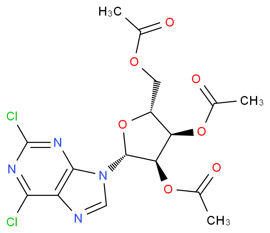 [(2R,3R,4R,5R)-3,4-bis(acetyloxy)-5-(2,6-dichloro-9H-purin-9-yl)oxolan-2-yl]methyl acetate_分子结构_CAS_3056-18-6