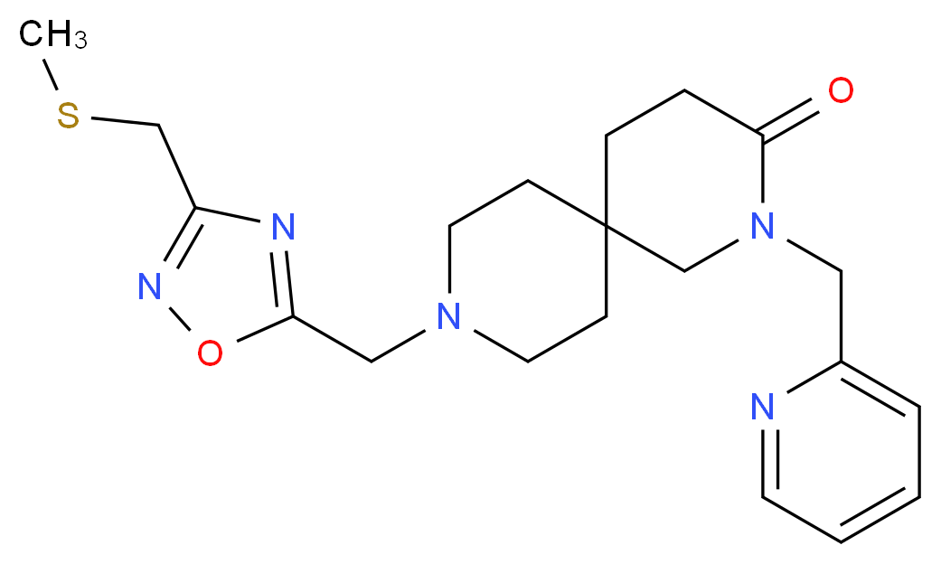 9-({3-[(methylthio)methyl]-1,2,4-oxadiazol-5-yl}methyl)-2-(pyridin-2-ylmethyl)-2,9-diazaspiro[5.5]undecan-3-one_分子结构_CAS_)