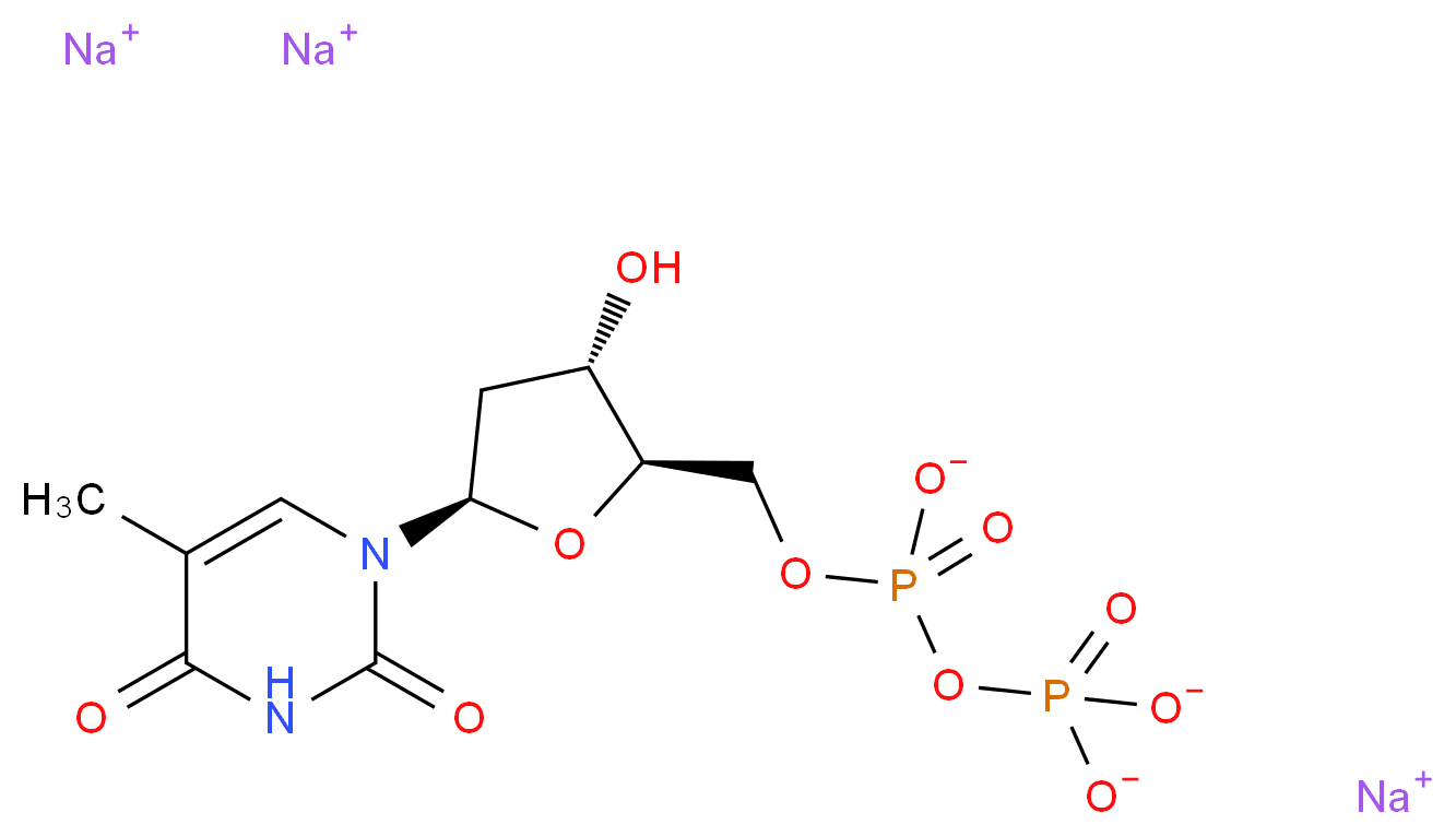 trisodium [(2R,3S,5R)-3-hydroxy-5-(5-methyl-2,4-dioxo-1,2,3,4-tetrahydropyrimidin-1-yl)oxolan-2-yl]methyl (phosphonatooxy)phosphonate_分子结构_CAS_108322-12-9