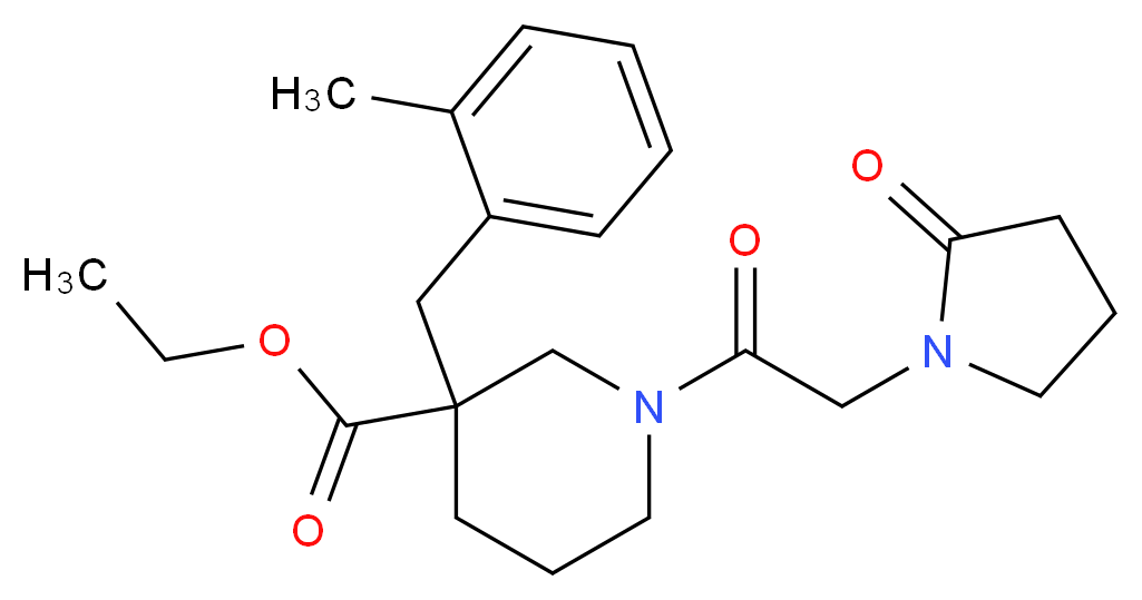 ethyl 3-(2-methylbenzyl)-1-[(2-oxo-1-pyrrolidinyl)acetyl]-3-piperidinecarboxylate_分子结构_CAS_)