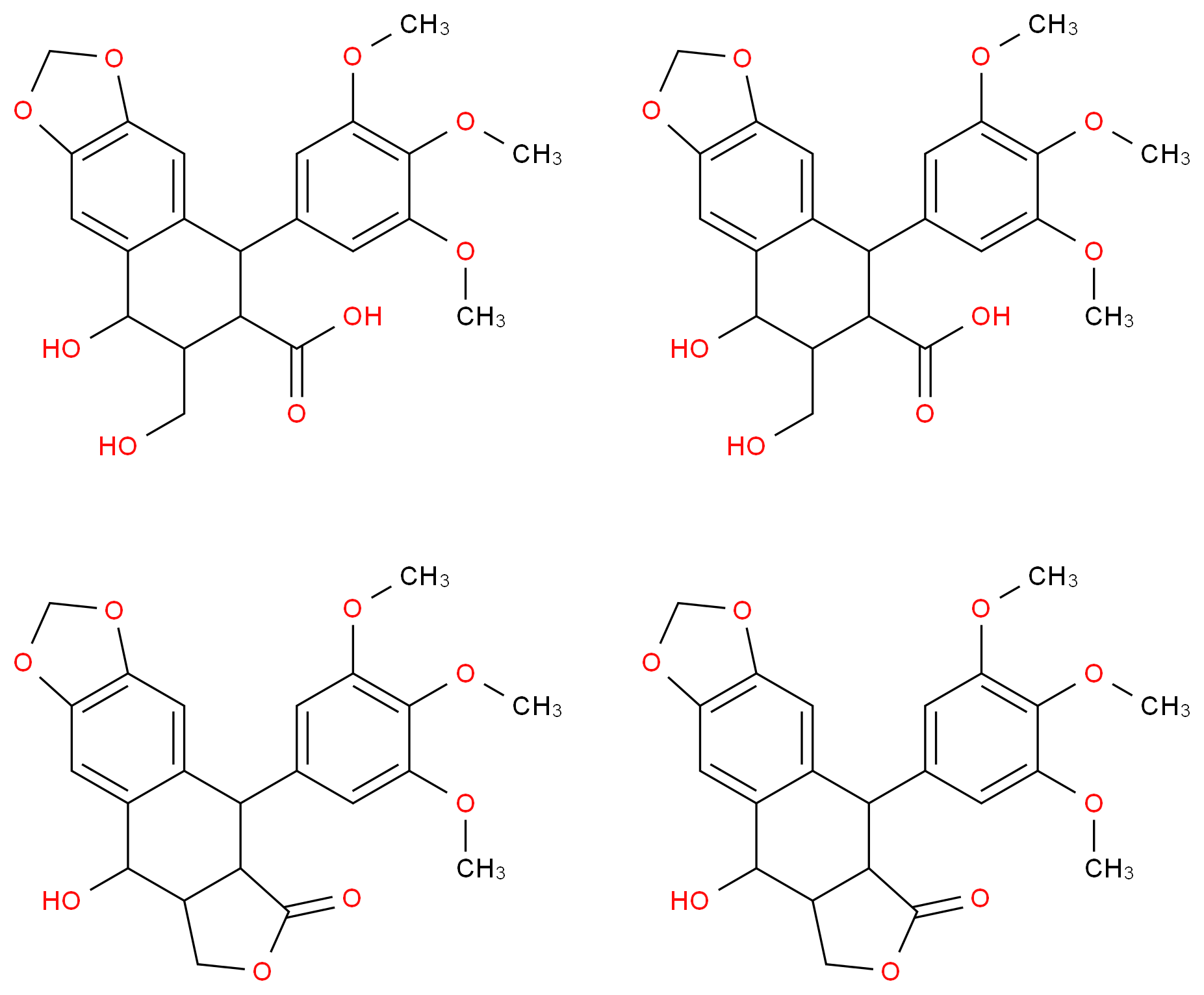 bis(16-hydroxy-10-(3,4,5-trimethoxyphenyl)-4,6,13-trioxatetracyclo[7.7.0.0^{3,7}.0^{11,15}]hexadeca-1,3(7),8-trien-12-one); bis(8-hydroxy-7-(hydroxymethyl)-5-(3,4,5-trimethoxyphenyl)-2H,5H,6H,7H,8H-naphtho[2,3-d][1,3]dioxole-6-carboxylic acid)_分子结构_CAS_9000-55-9